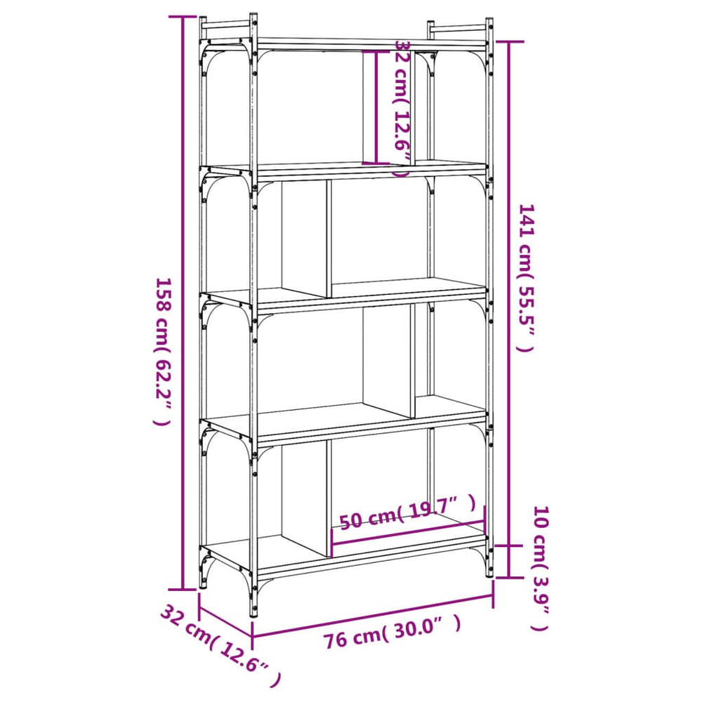 Boekenkast 5-laags 76x32x158 cm bewerkt hout grijs sonoma MeubelReus