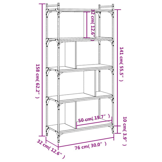 Boekenkast 5-laags 76x32x158 cm bewerkt hout bruin eikenkleur MeubelReus