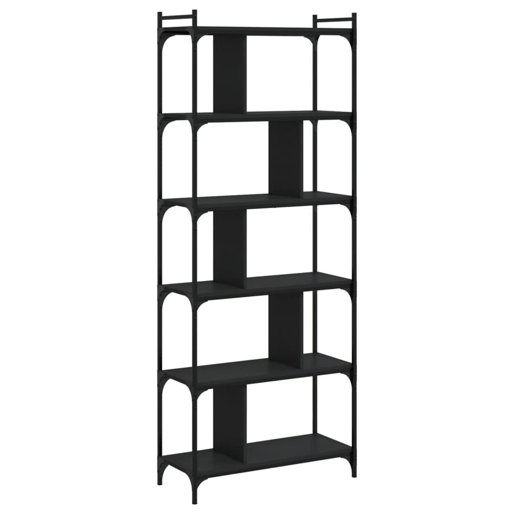 Boekenkast 6-laags 76x32x192 cm bewerkt hout zwart MeubelReus