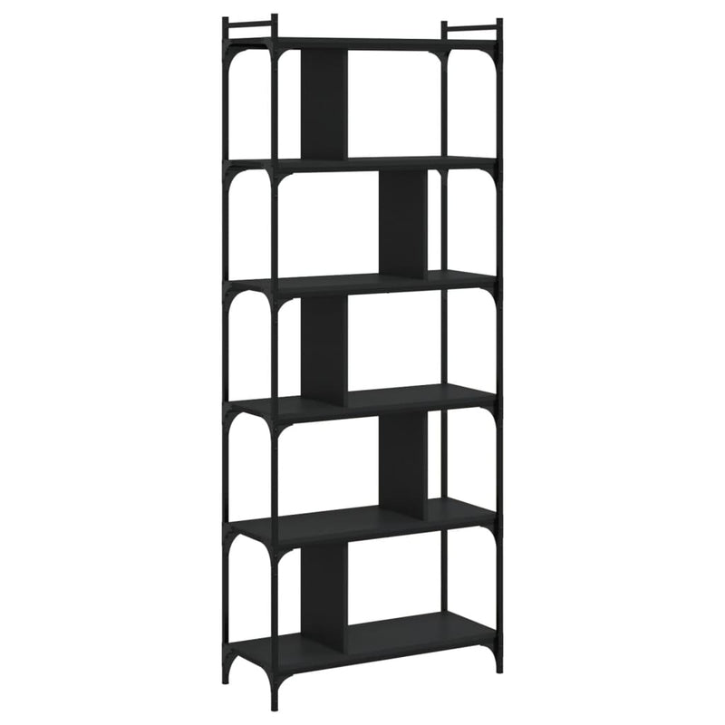 Boekenkast 6-laags 76x32x192 cm bewerkt hout zwart MeubelReus