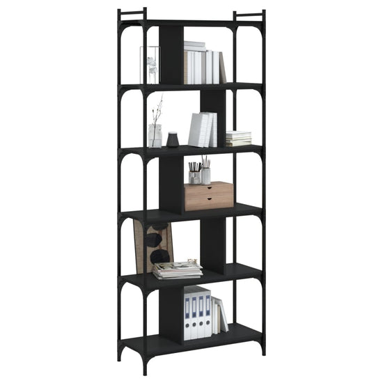 Boekenkast 6-laags 76x32x192 cm bewerkt hout zwart MeubelReus