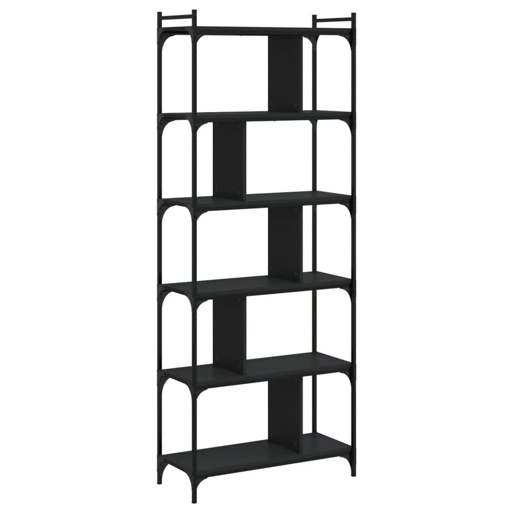 Boekenkast 6-laags 76x32x192 cm bewerkt hout zwart MeubelReus