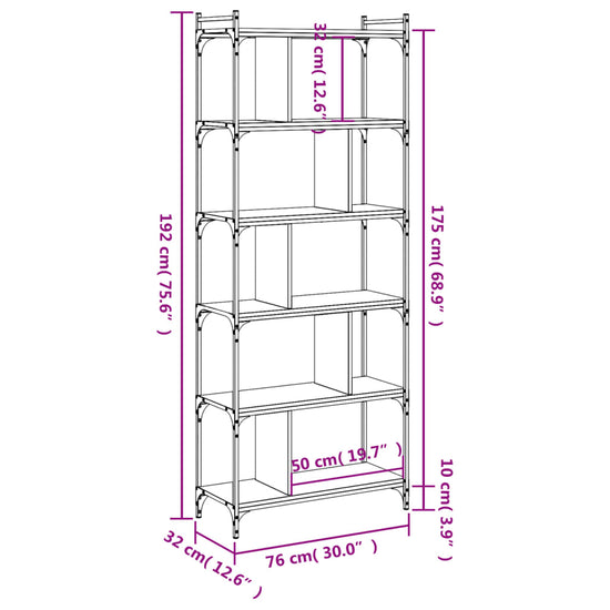 Boekenkast 6-laags 76x32x192 cm bewerkt hout zwart MeubelReus