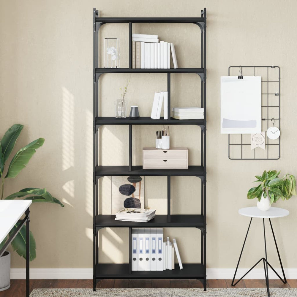Boekenkast 6-laags 76x32x192 cm bewerkt hout zwart MeubelReus