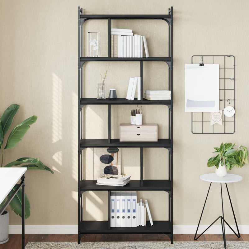 Boekenkast 6-laags 76x32x192 cm bewerkt hout zwart MeubelReus