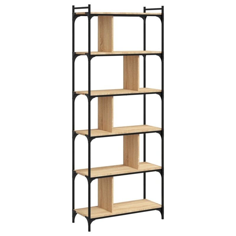 Boekenkast 6-laags 76x32x192 cm bewerkt hout sonoma eikenkleur MeubelReus