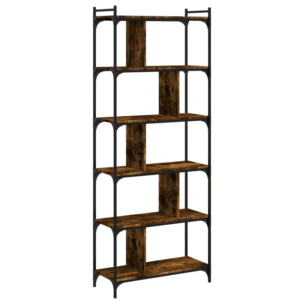 Boekenkast 6-laags 76x32x192 cm bewerkt hout gerookt eikenkleur MeubelReus