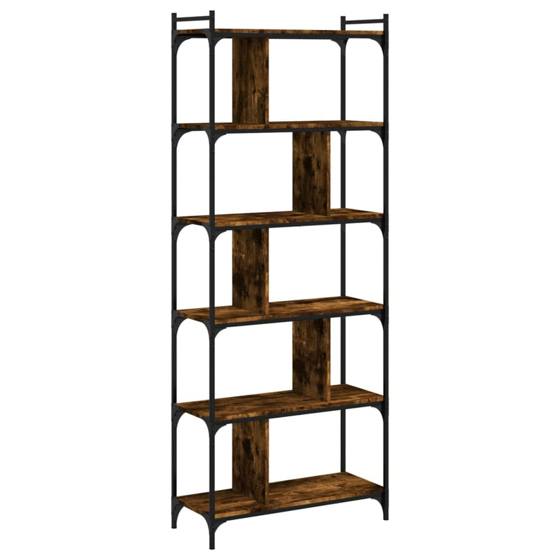 Boekenkast 6-laags 76x32x192 cm bewerkt hout gerookt eikenkleur MeubelReus