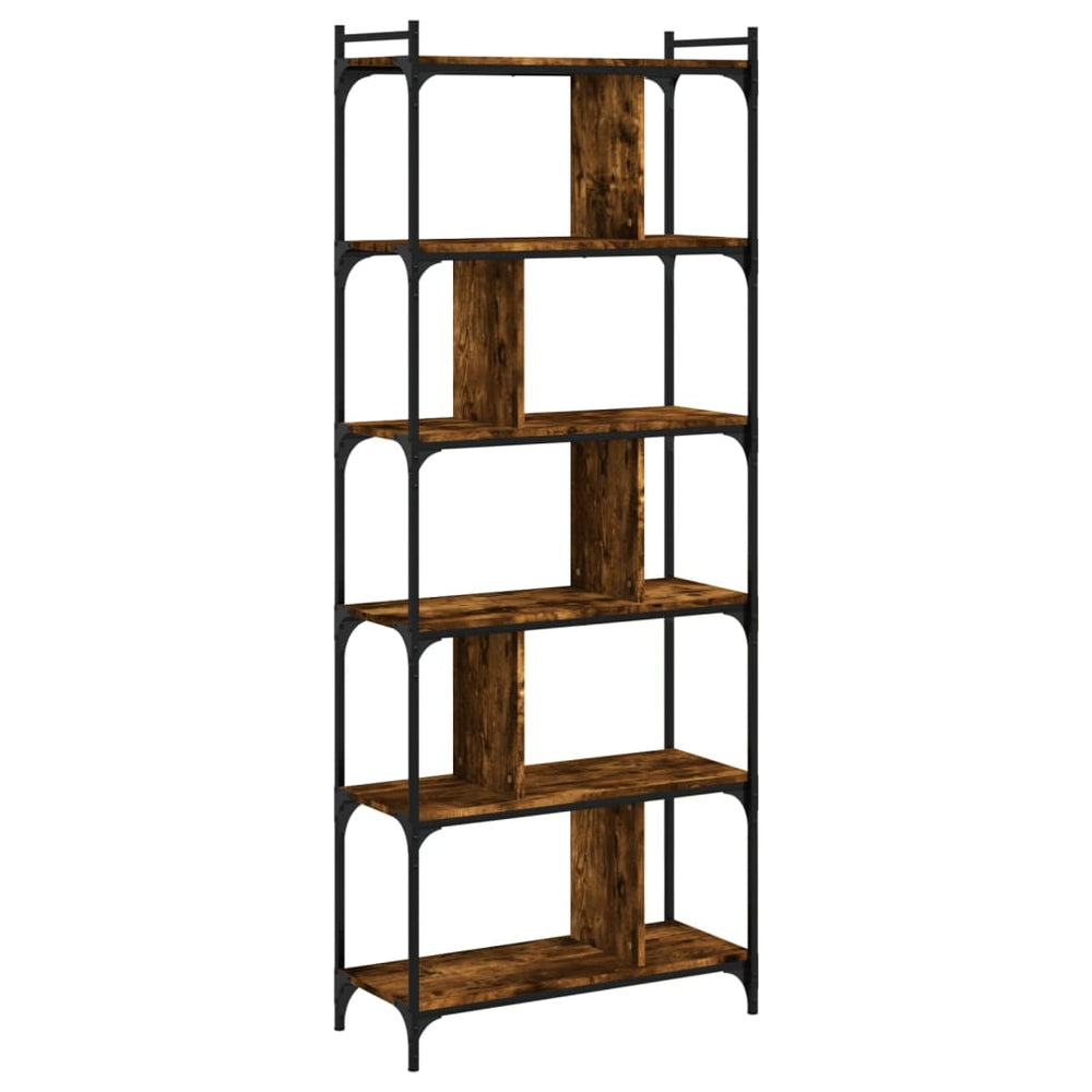 Boekenkast 6-laags 76x32x192 cm bewerkt hout gerookt eikenkleur MeubelReus