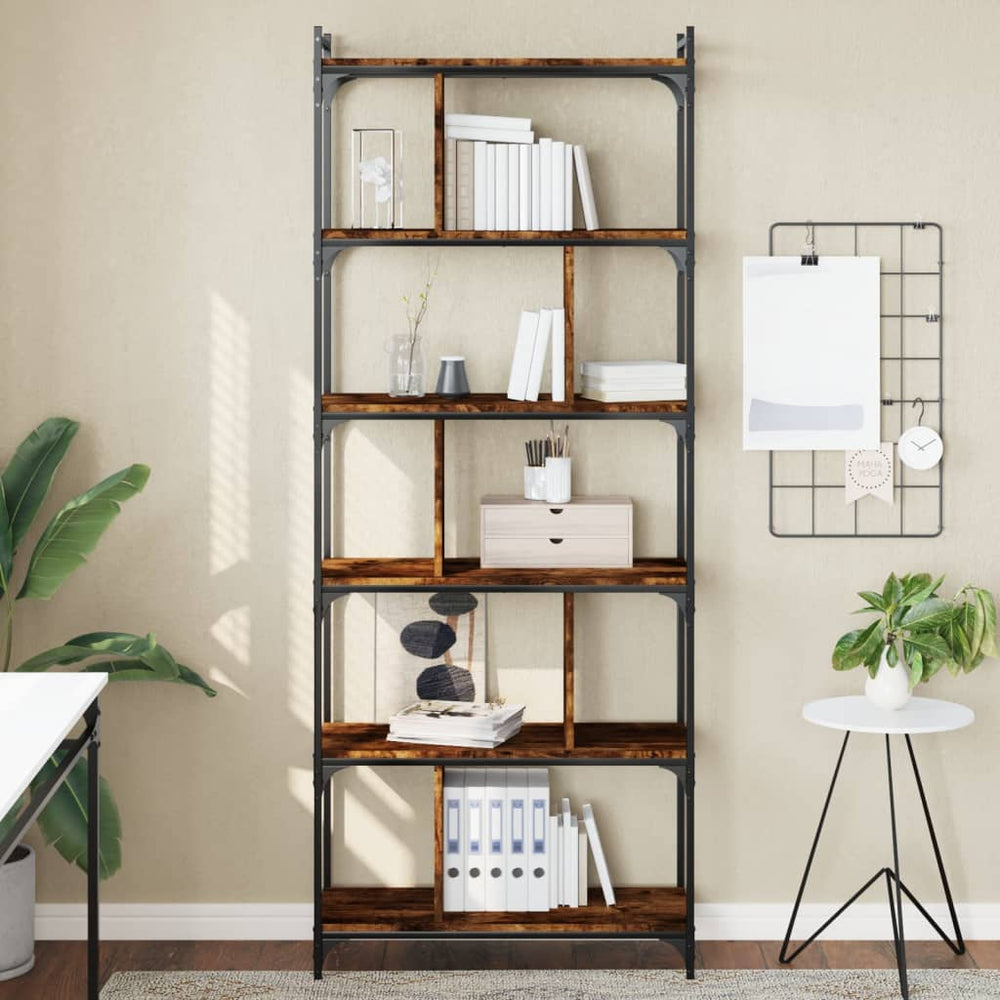 Boekenkast 6-laags 76x32x192 cm bewerkt hout gerookt eikenkleur MeubelReus