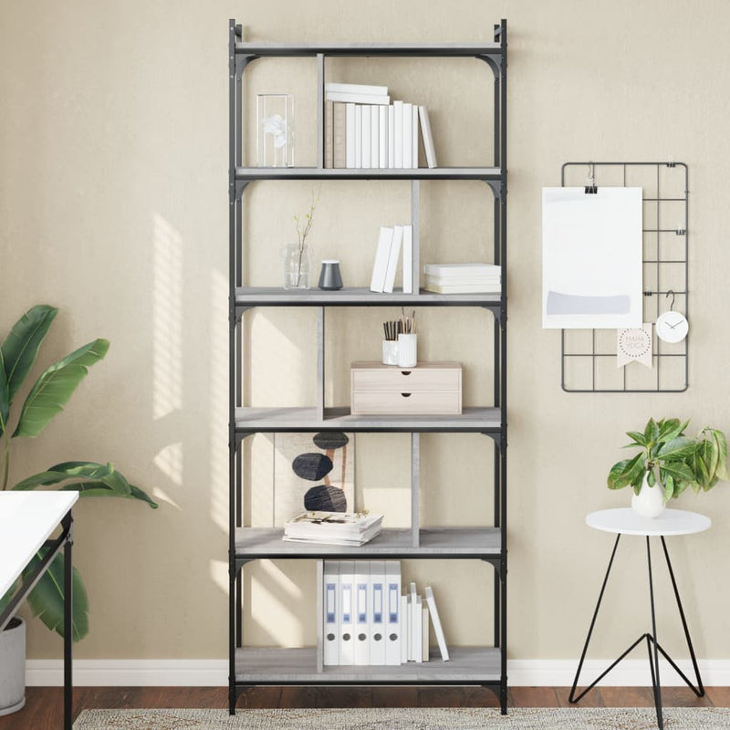 Boekenkast 6-laags 76x32x192 cm bewerkt hout grijs sonoma MeubelReus