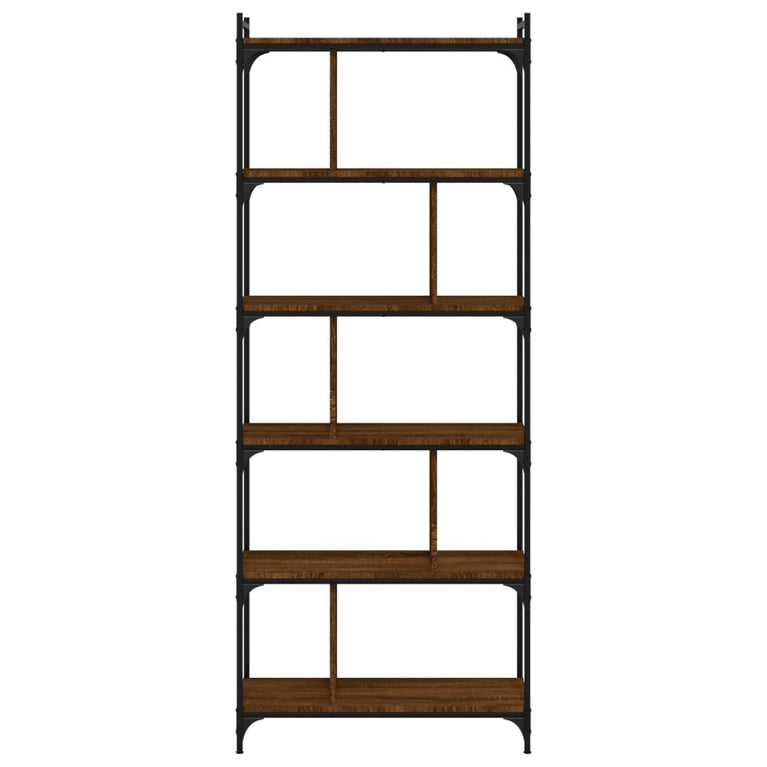 Boekenkast 6-laags 76x32x192 cm bewerkt hout bruin eikenkleur MeubelReus