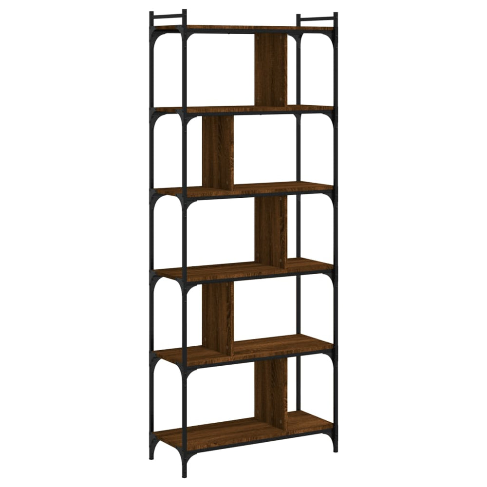 Boekenkast 6-laags 76x32x192 cm bewerkt hout bruin eikenkleur MeubelReus