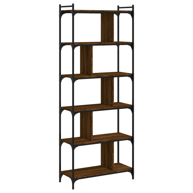 Boekenkast 6-laags 76x32x192 cm bewerkt hout bruin eikenkleur MeubelReus