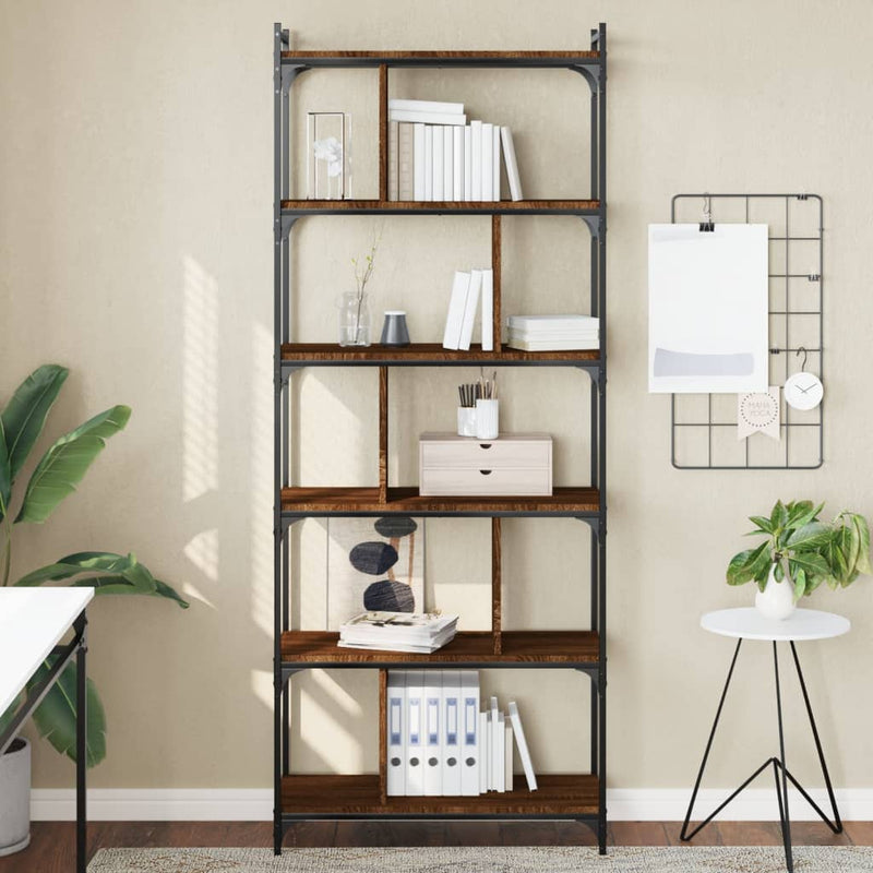 Boekenkast 6-laags 76x32x192 cm bewerkt hout bruin eikenkleur MeubelReus