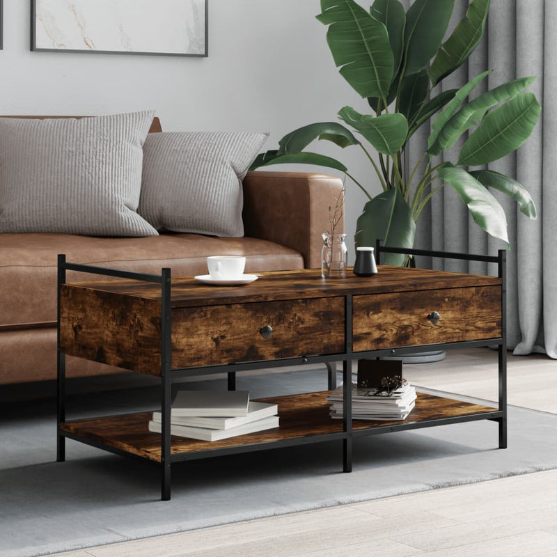 Salontafel 99x50x50 cm bewerkt hout gerookt eikenkleurig MeubelReus