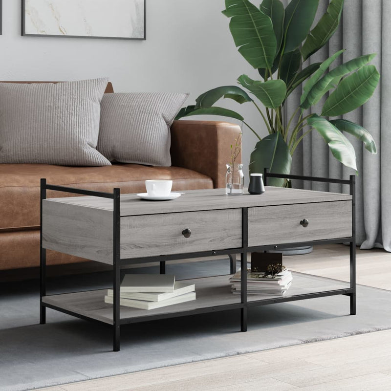Salontafel 99x50x50 cm bewerkt hout grijs sonoma eikenkleurig MeubelReus