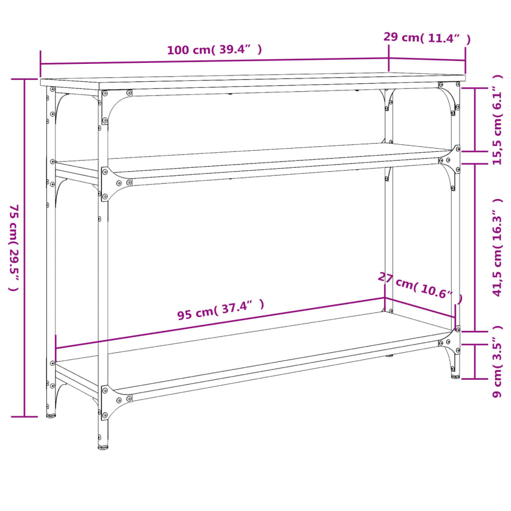 Wandtafel 100x29x75 cm bewerkt hout gerookt eikenkleurig MeubelReus
