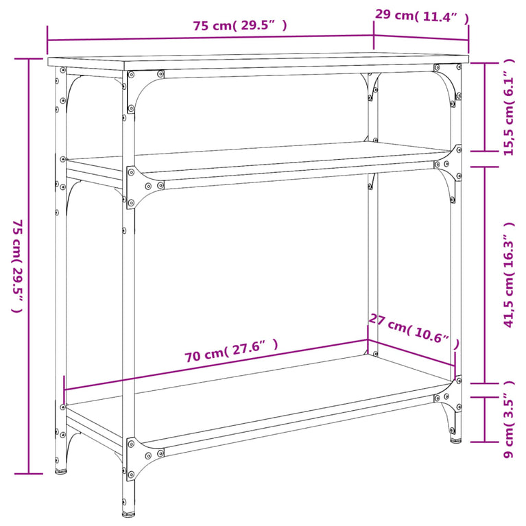 Wandtafel 75x29x75 cm bewerkt hout gerookt eikenkleurig MeubelReus