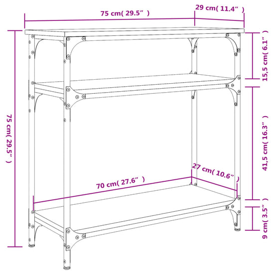 Wandtafel 75x29x75 cm bewerkt hout grijs sonoma eikenkleurig MeubelReus