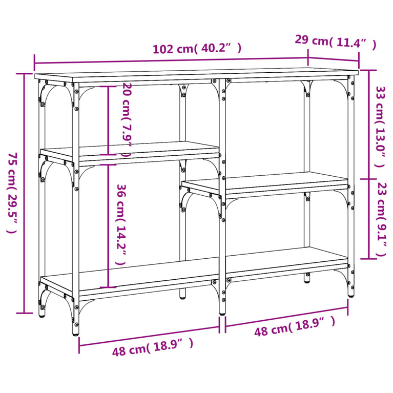 Wandtafel 102x29x75 cm bewerkt hout zwart MeubelReus