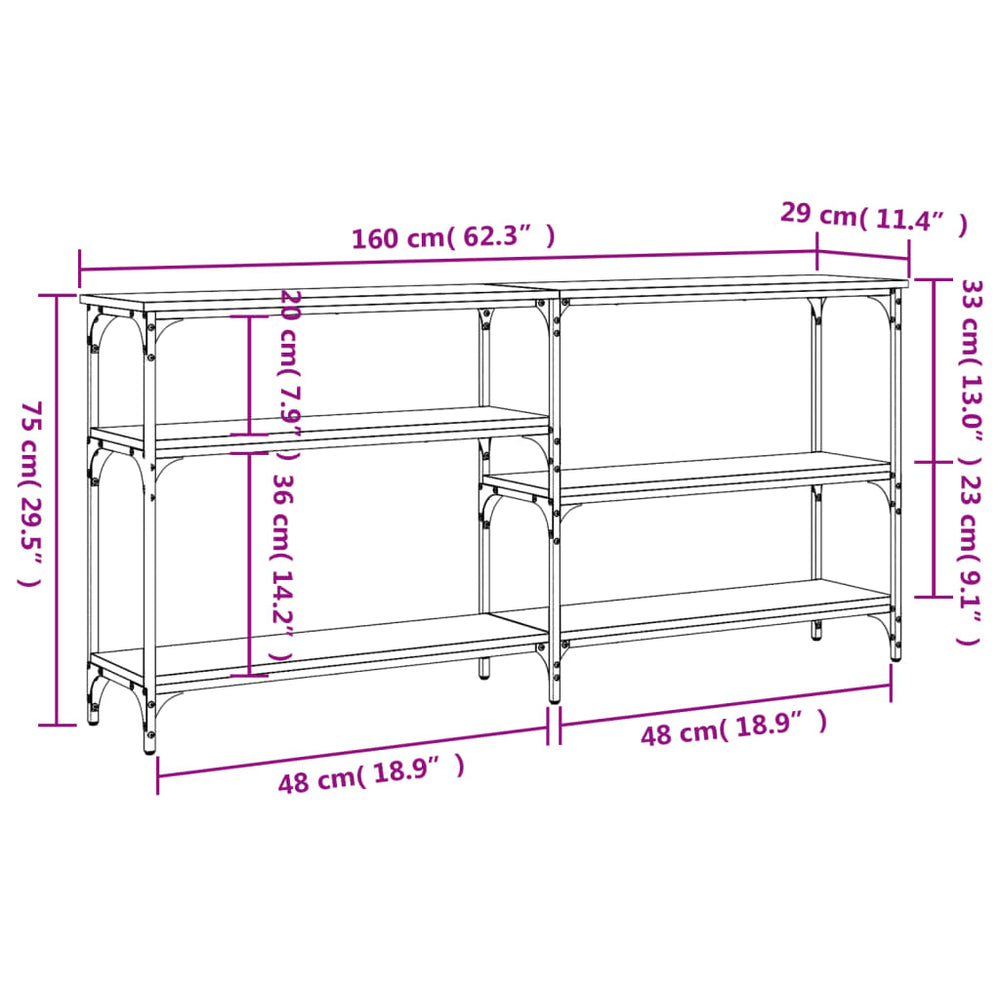 Wandtafel 160x29x75 cm bewerkt hout zwart MeubelReus