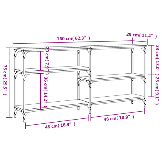 Wandtafel 160x29x75 cm bewerkt hout zwart MeubelReus