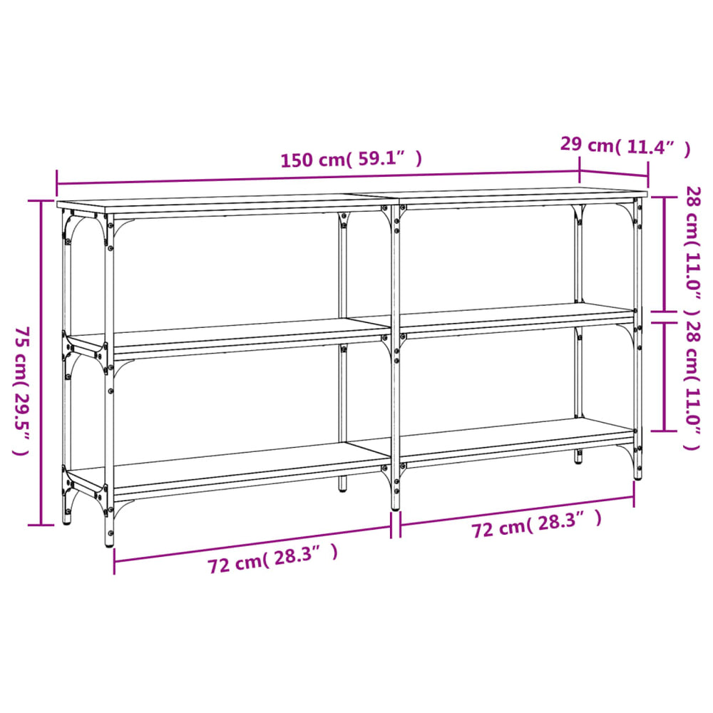 Wandtafel 150x29x75 cm bewerkt hout gerookt eikenkleurig MeubelReus