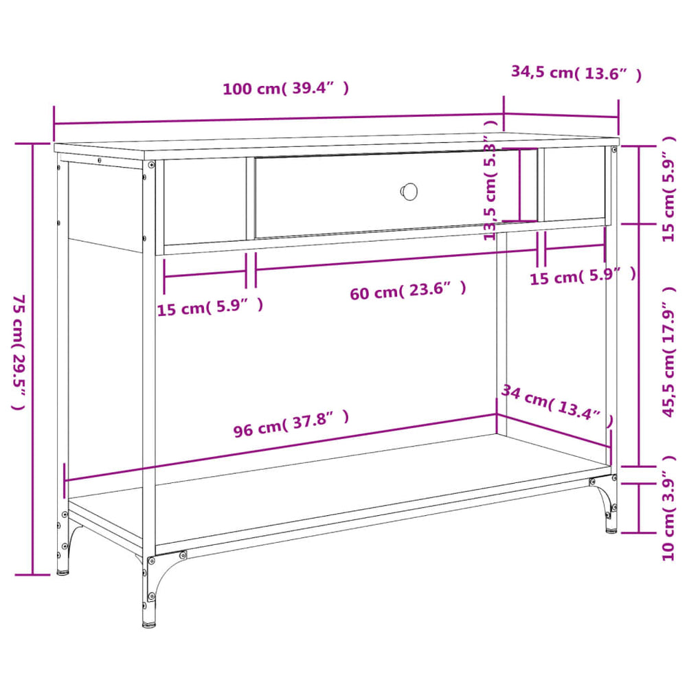 Wandtafel 100x34,5x75 cm bewerkt hout grijs sonoma eikenkleurig MeubelReus