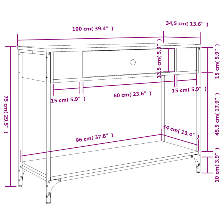 Wandtafel 100x34,5x75 cm bewerkt hout bruin eikenkleur MeubelReus