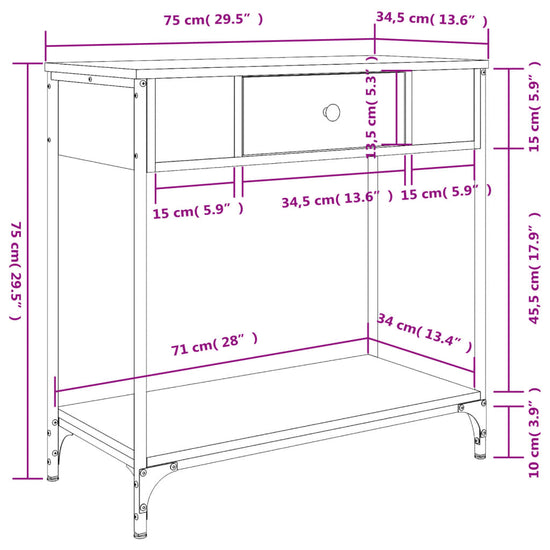 Wandtafel 75x34,5x75 cm bewerkt hout gerookt eikenkleurig MeubelReus
