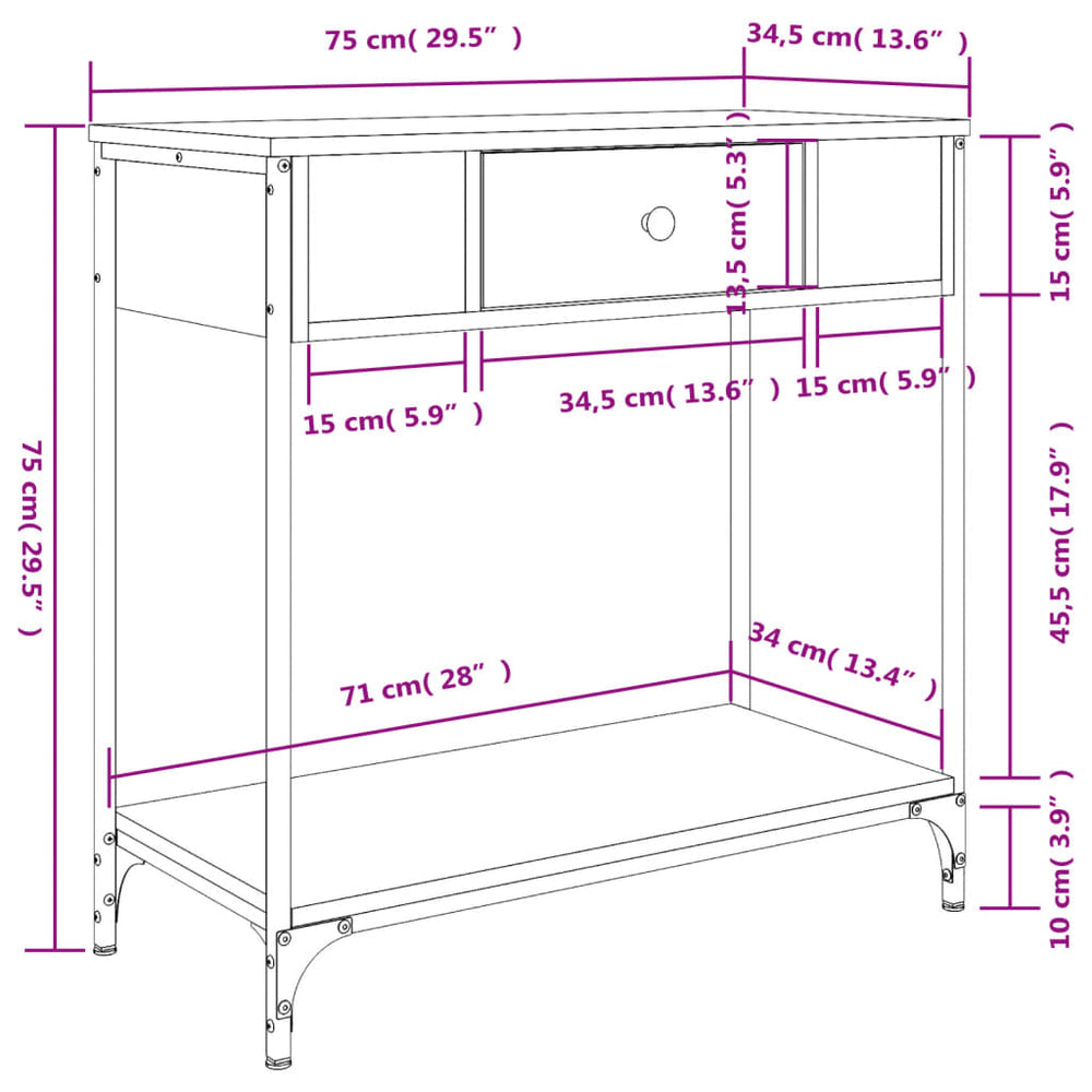 Wandtafel 75x34,5x75 cm bewerkt hout bruin eikenkleur MeubelReus