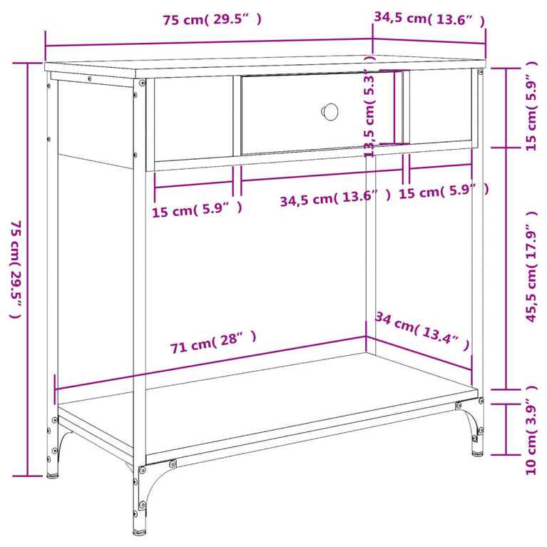 Wandtafel 75x34,5x75 cm bewerkt hout bruin eikenkleur MeubelReus