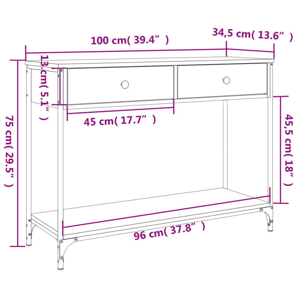 Wandtafel 100x34,5x75 cm bewerkt hout gerookt eikenkleurig MeubelReus