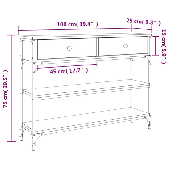 Wandtafel 100x25x75 cm bewerkt hout gerookt eikenkleurig MeubelReus