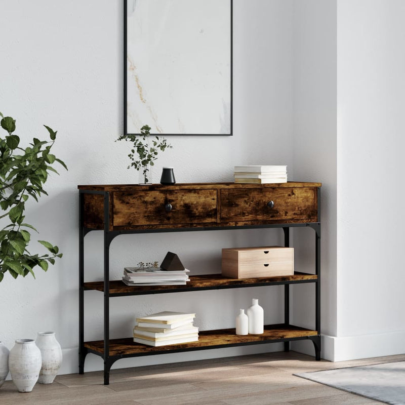 Wandtafel 100x25x75 cm bewerkt hout gerookt eikenkleurig MeubelReus