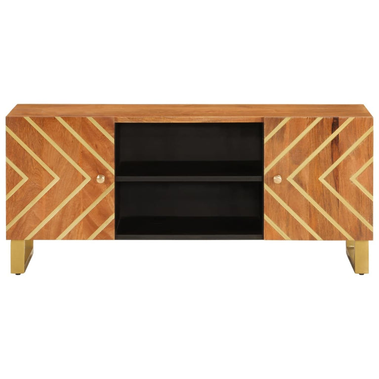 Tv-meubel 105x33,5x46 cm massief mangohout bruin en zwart MeubelReus
