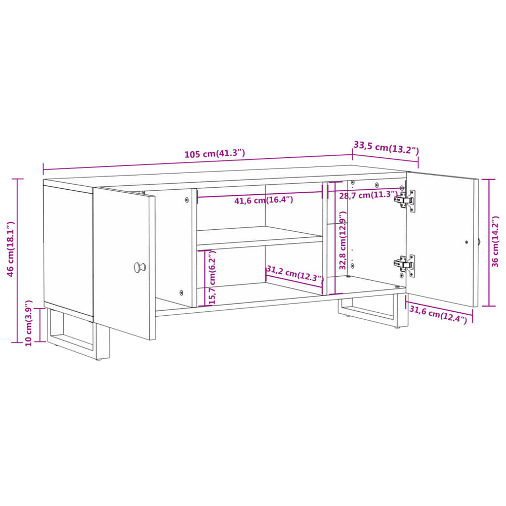 Tv-meubel 105x33,5x46 cm massief mangohout bruin en zwart MeubelReus