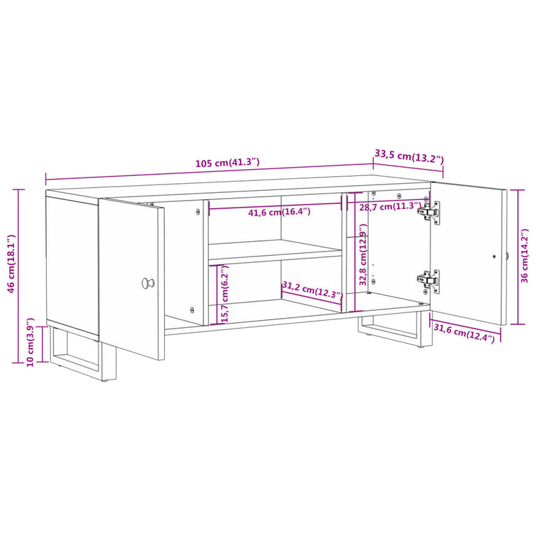 Tv-meubel 105x33,5x46 cm massief mangohout bruin en zwart MeubelReus