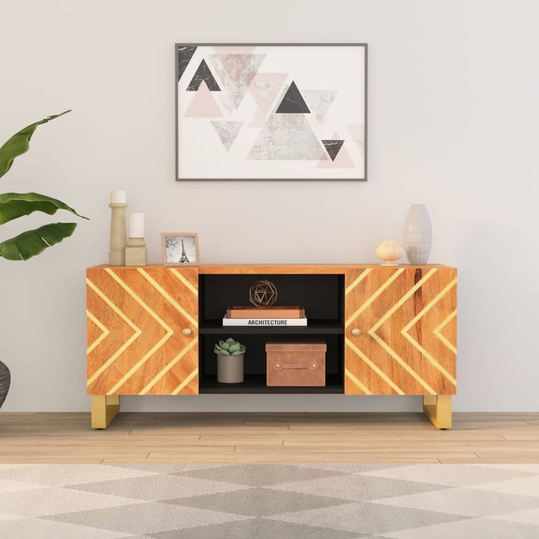 Tv-meubel 105x33,5x46 cm massief mangohout bruin en zwart MeubelReus