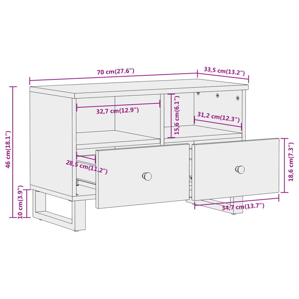 Tv-meubel 70x33,5x46 cm massief mangohout bruin en zwart MeubelReus