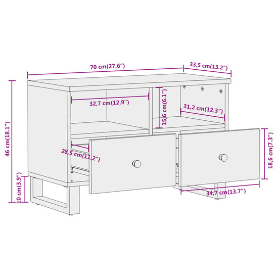 Tv-meubel 70x33,5x46 cm massief mangohout bruin en zwart MeubelReus