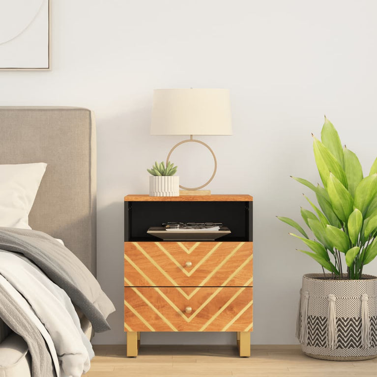 Nachtkastje 50x33x60 cm massief mangohout bruin en zwart MeubelReus