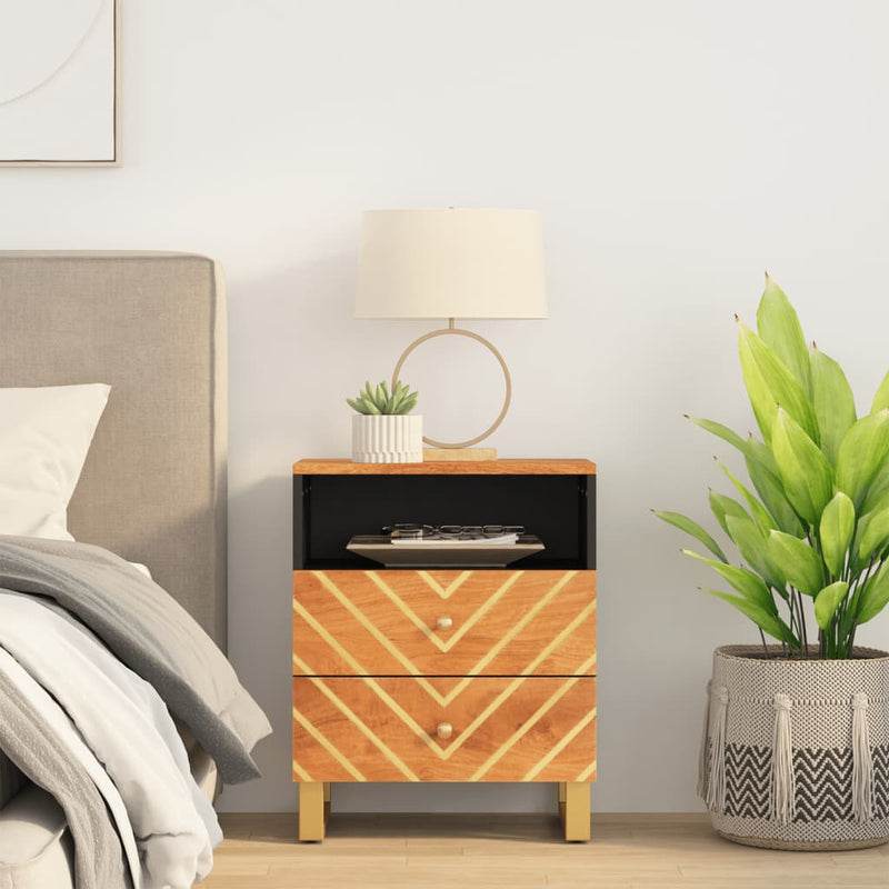 Nachtkastje 50x33x60 cm massief mangohout bruin en zwart MeubelReus