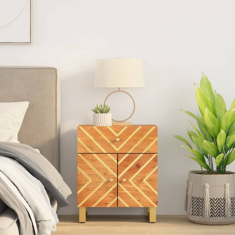 Nachtkastje 50x33x60 cm massief mangohout bruin en zwart MeubelReus