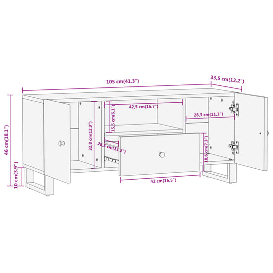 Tv-meubel 105x33,5x46 cm massief mangohout bruin en zwart MeubelReus