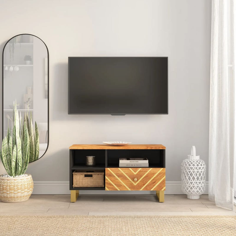 Tv-meubel 80x33,5x46 cm massief mangohout bruin en zwart MeubelReus