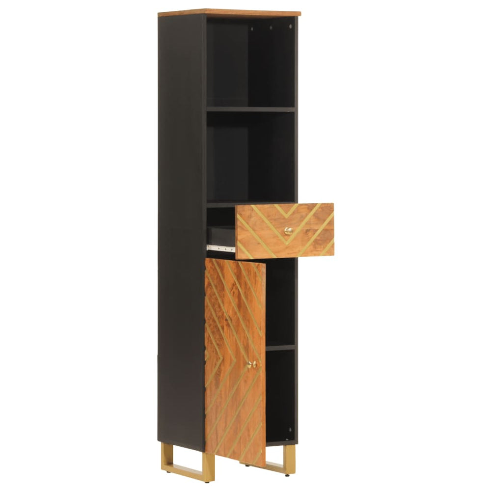 Badkamerkast 38x33,5x160 cm massief mangohout bruin en zwart MeubelReus