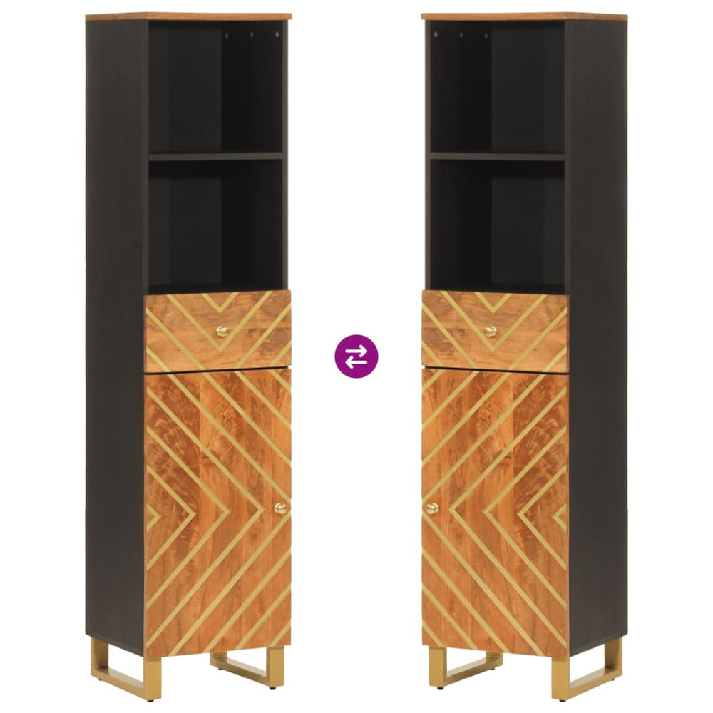 Badkamerkast 38x33,5x160 cm massief mangohout bruin en zwart MeubelReus