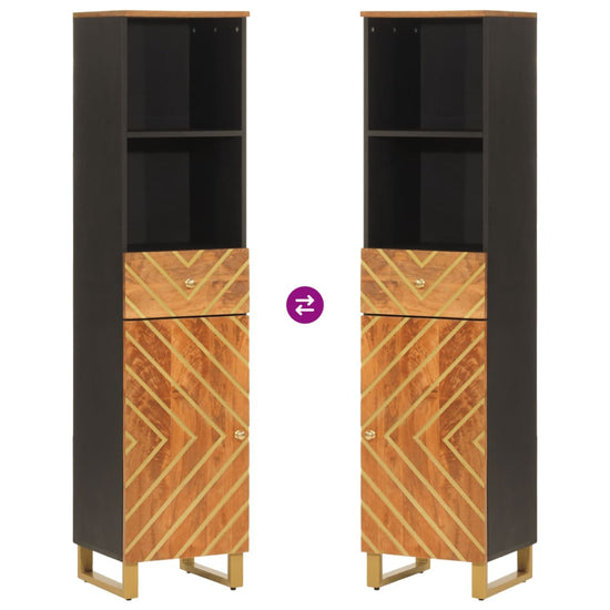 Badkamerkast 38x33,5x160 cm massief mangohout bruin en zwart MeubelReus
